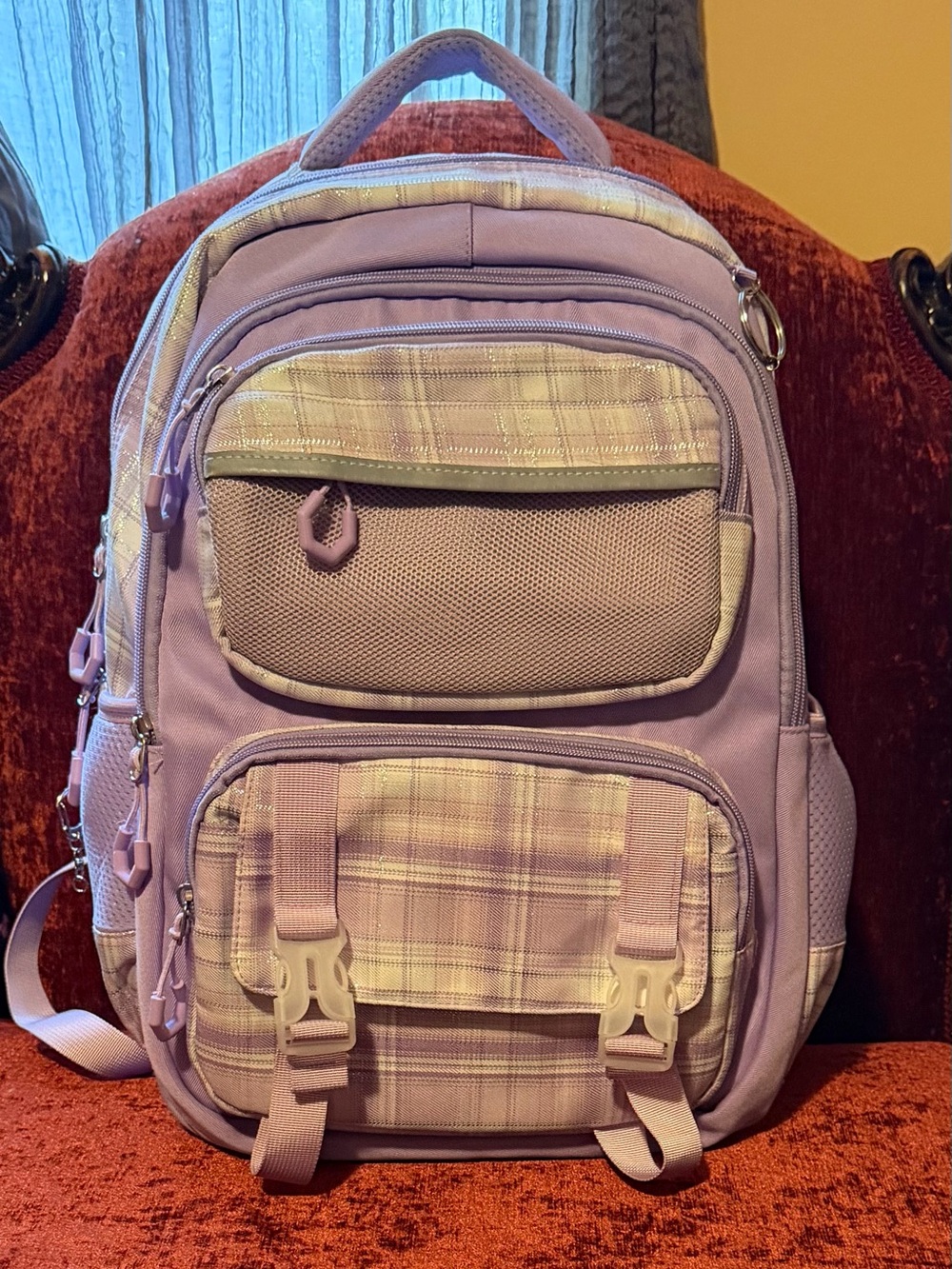 Lavender Plaid Women's Backpack - Brand Unspecified